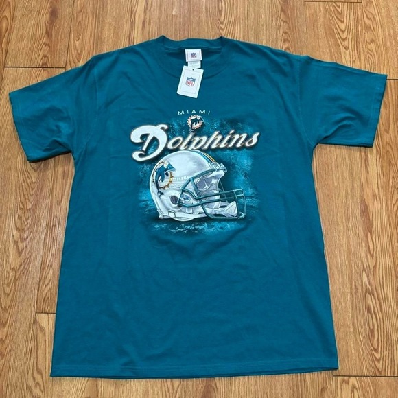 Miami Dolphins Vintage 2000s NFL Logo Teal Shirt Size Large NEW - Picture 1 of 7